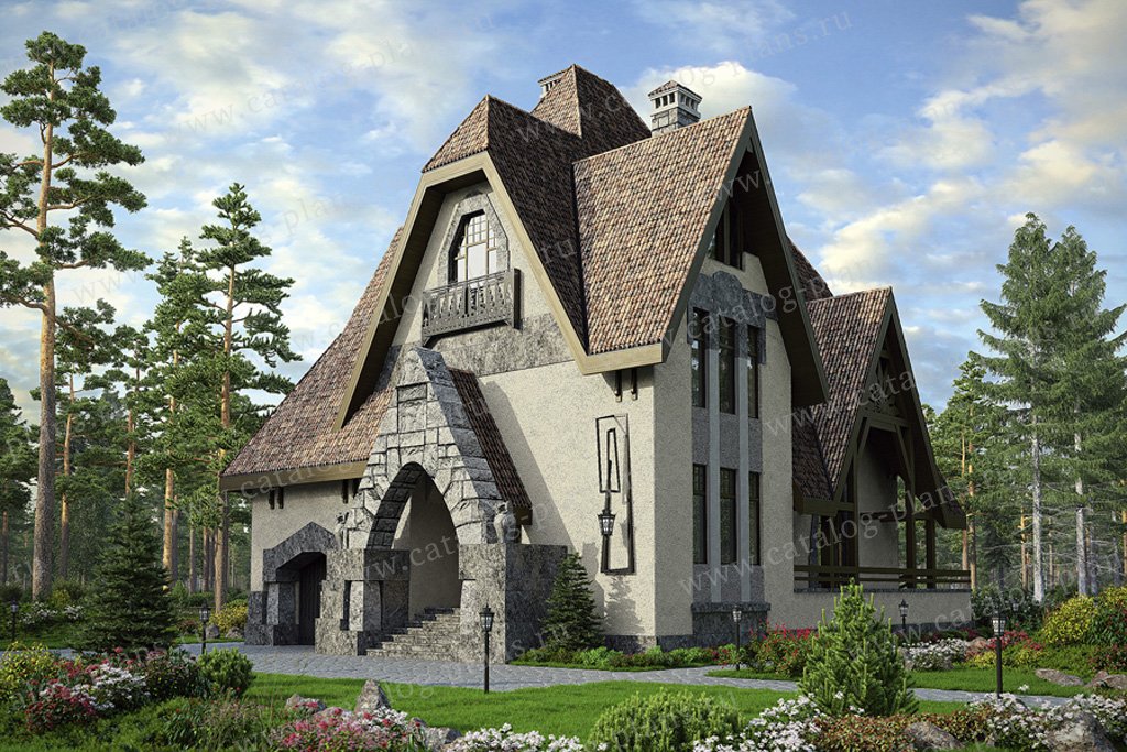 Проект жилой дом #39-08 материал - кирпич, стиль средневековый