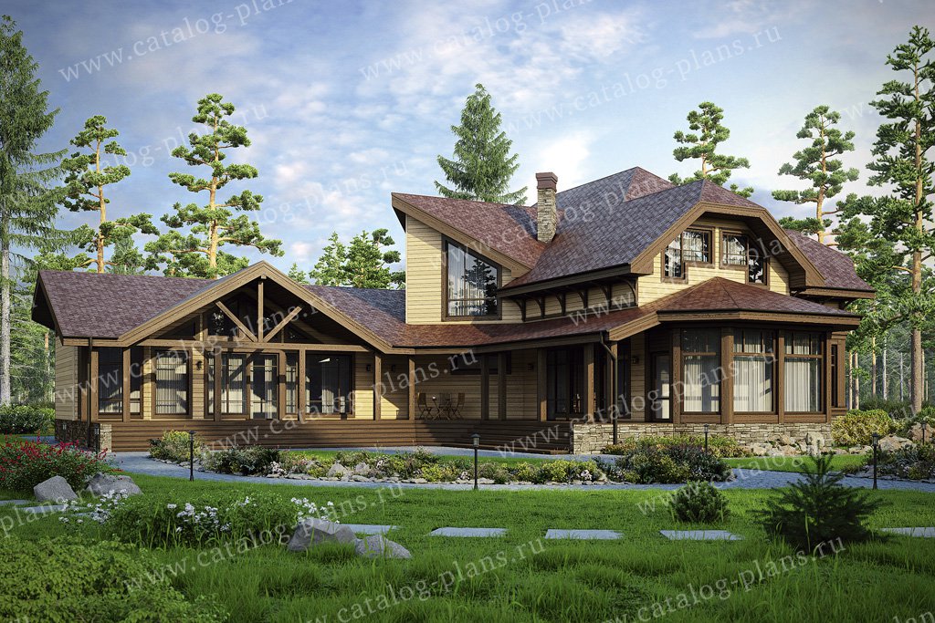 Проект дома с многоярусной крышей в русском стиле