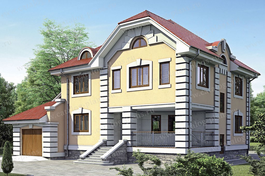 Проект 52-16, жилой дом, материал - пенобетон, количество этажей - 3, архитектурный стиль - классический, фундамент - ленточный ж/б