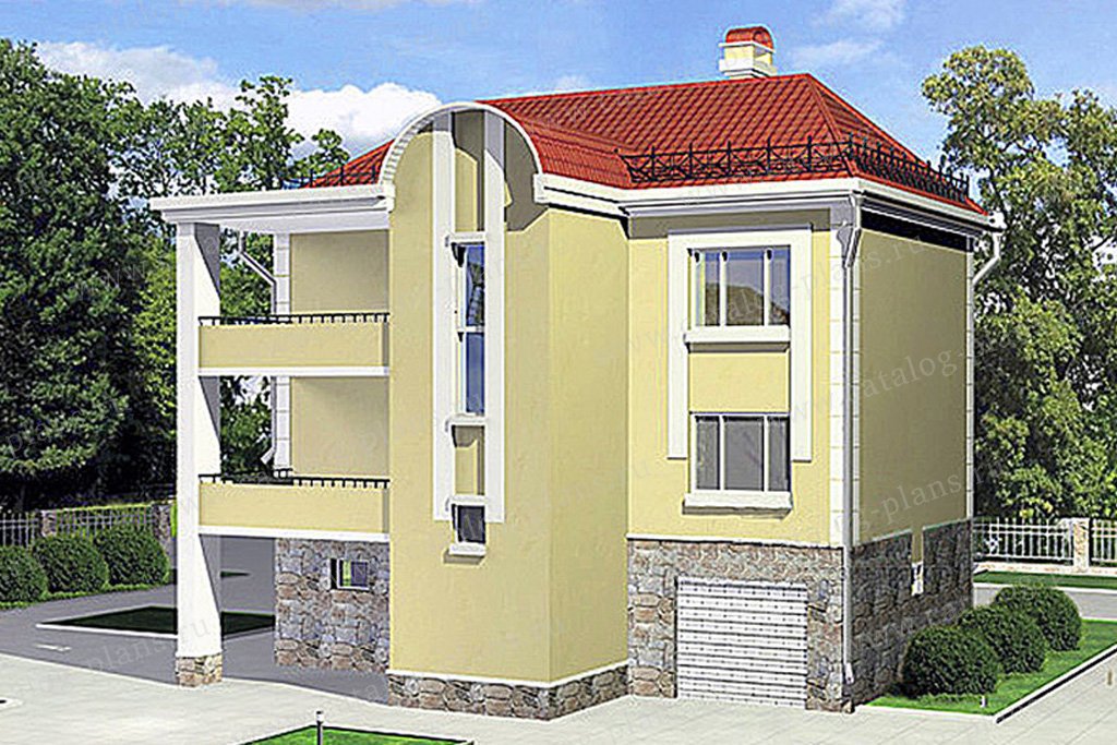 Проект 52-79, жилой дом, материал - газобетонные блоки 400, количество этажей - 3, архитектурный стиль - европейский, фундамент - ленточный ж/б