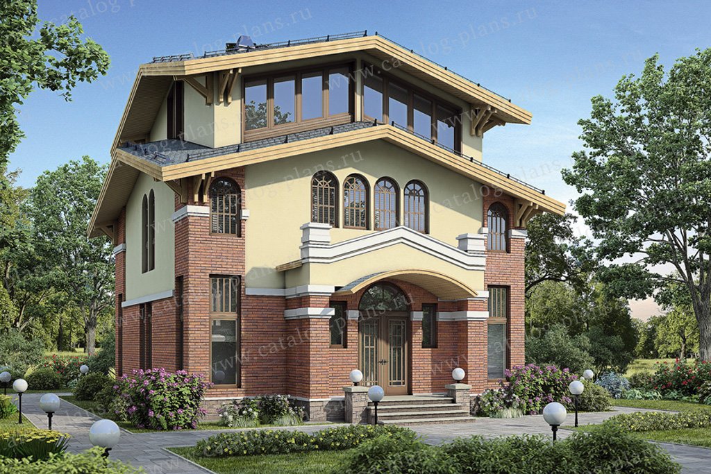 Проект 54-81, жилой дом, материал - газобетонные блоки 400, количество этажей - 3, архитектурный стиль - итальянский, фундамент - ленточный ж/б