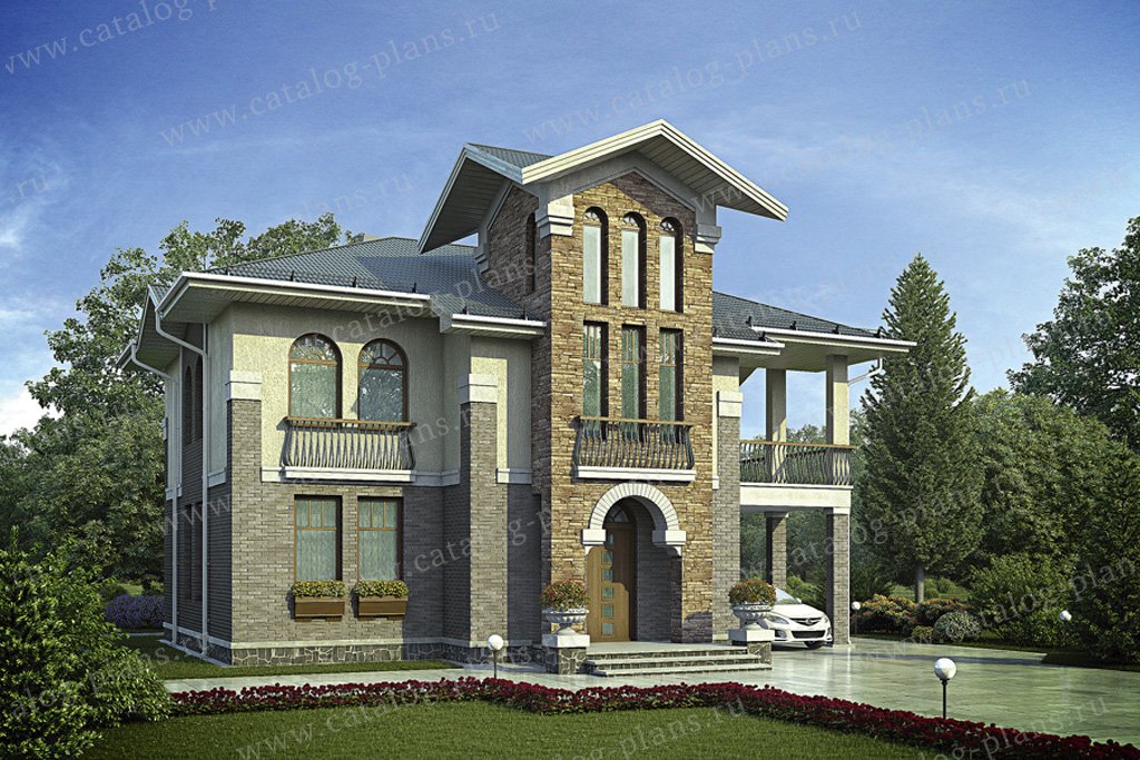 Проект 55-87, жилой дом, материал - газобетонные блоки 400, количество этажей - 2, архитектурный стиль - средиземный, фундамент - монолитная ж/б плита