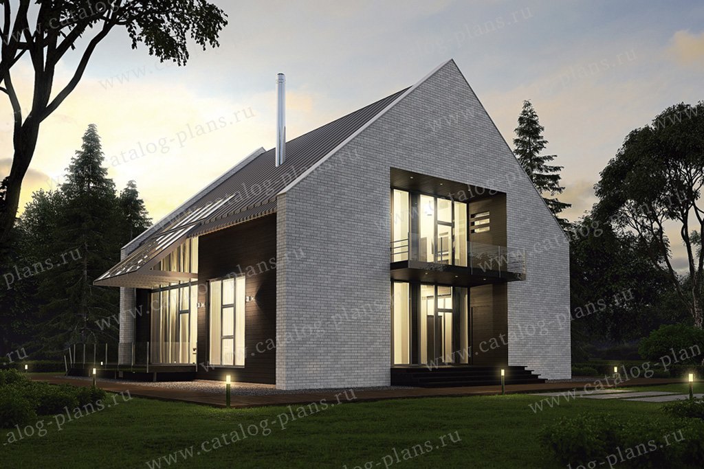 Проект 39-03, жилой дом, материал - поризованный камень, количество этажей - 2, архитектурный стиль - барнхаус, фундамент - ленточный ж/б