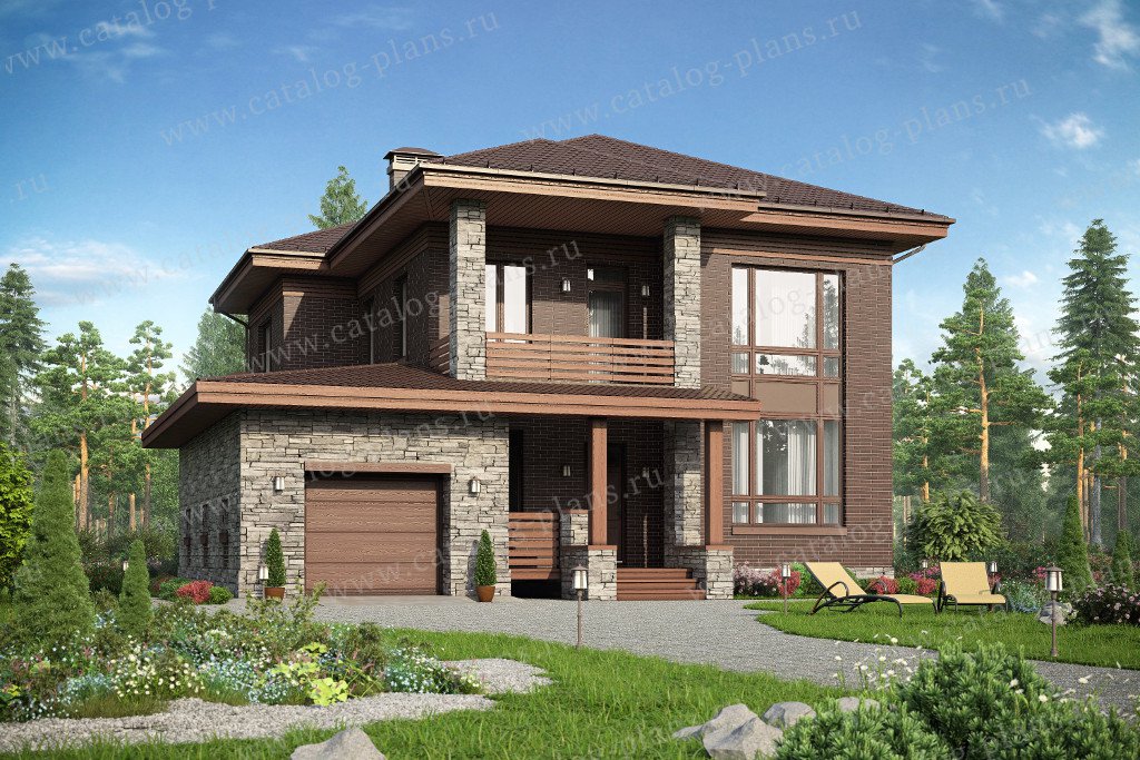 Проект 59-93K1L, жилой дом, материал - поризованный керамический блок 380, количество этажей - 2, архитектурный стиль - современный, фундамент - монолитная ж/б плита