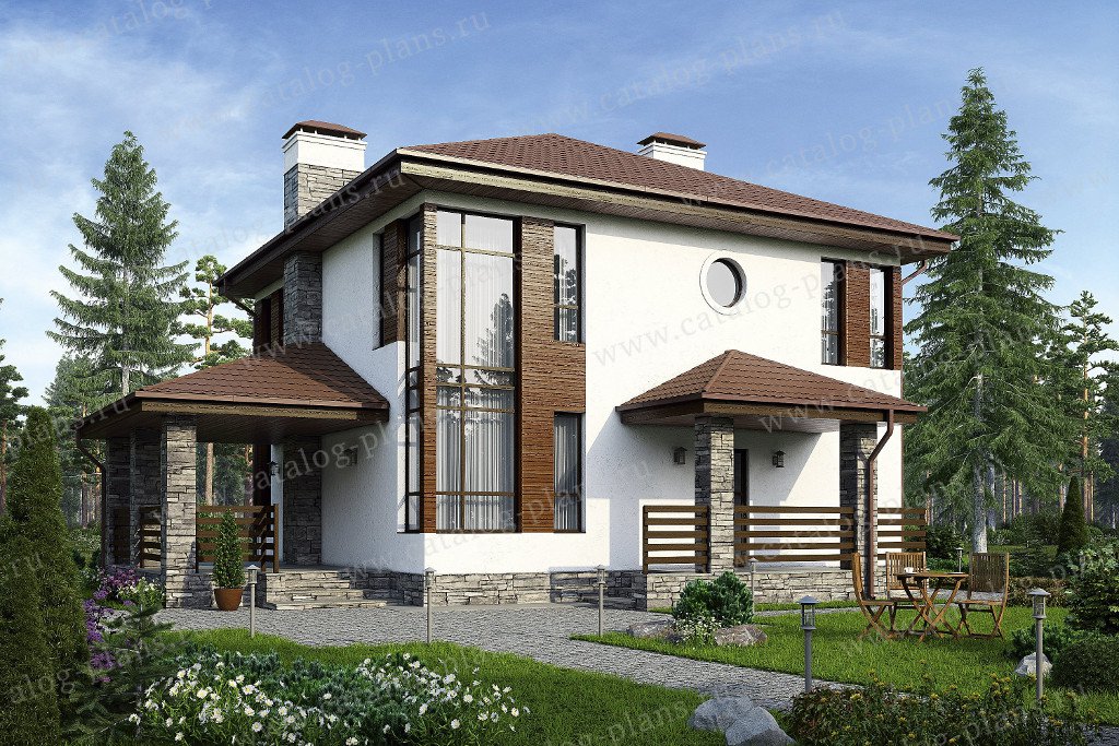 Проект 59-79C, жилой дом, материал - поризованный керамический блок 380, количество этажей - 2, архитектурный стиль - современный, фундамент - монолитная ж/б плита