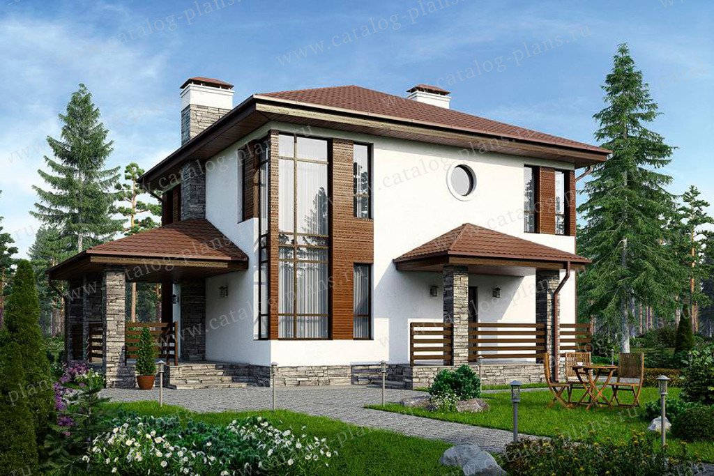 Проект 59-79K, жилой дом, материал - поризованный керамический блок 510, количество этажей - 2, архитектурный стиль - современный, фундамент - монолитная ж/б плита