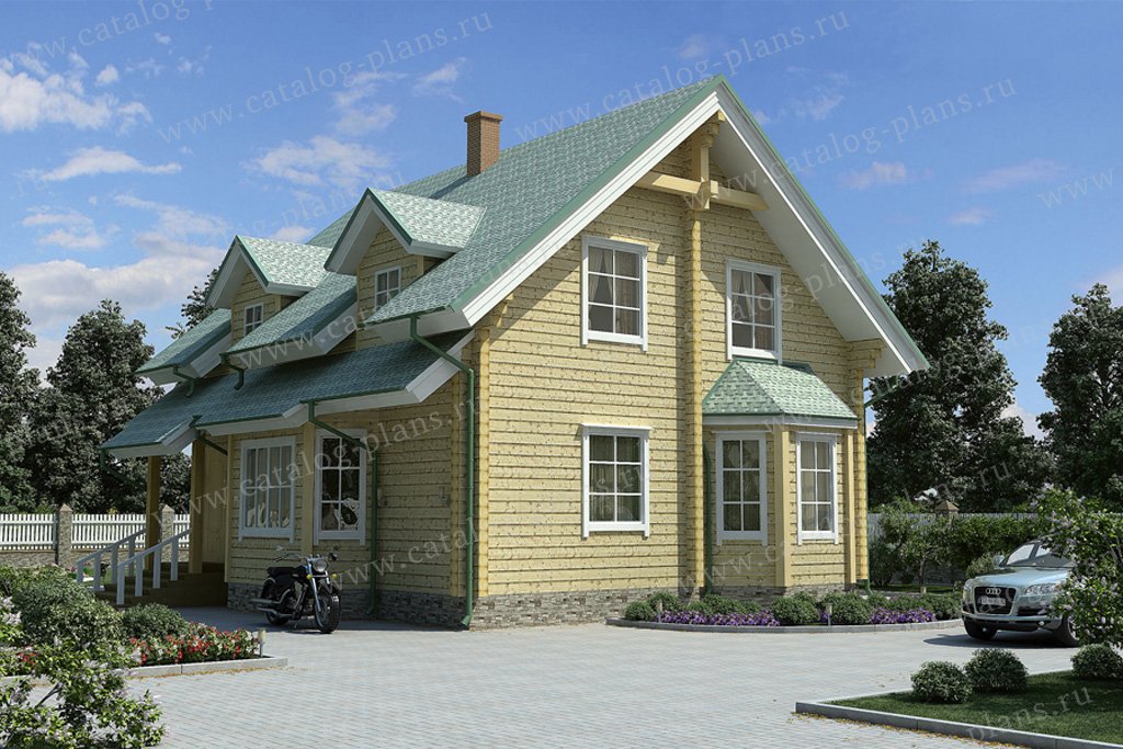 Проект 11-35, жилой дом, материал - брус, количество этажей - 2, архитектурный стиль - русская усадьба, фундамент - ленточный ж/б