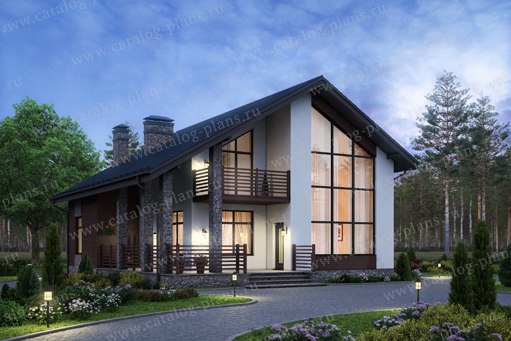Проект 58-09K, жилой дом, материал - поризованный керамический блок 510, количество этажей - 2, архитектурный стиль - скандинавский, фундамент - монолитная ж/б плита
