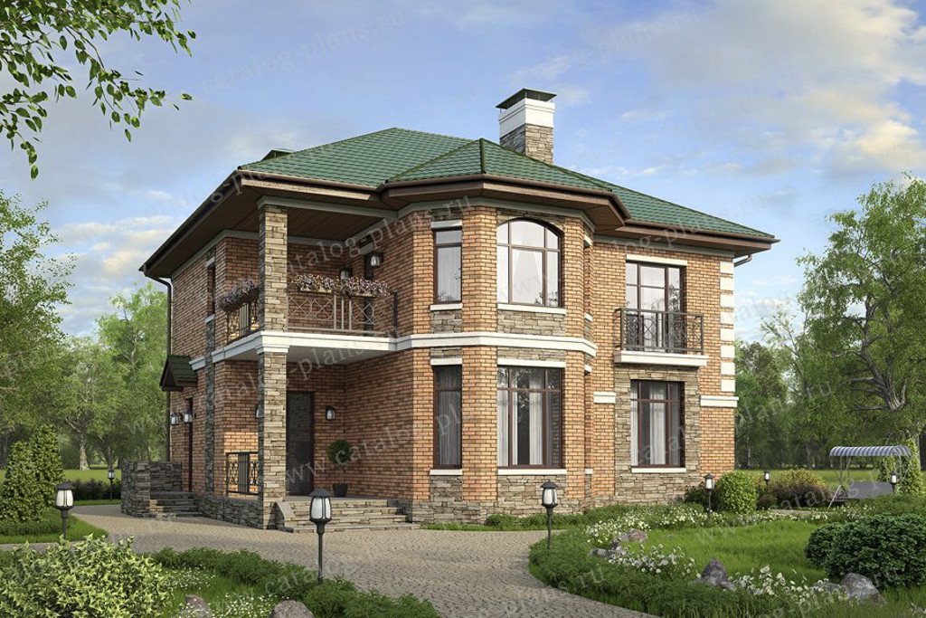 Проект двухэтажного кирпичного дома № 40-12K1L в скандинавском стиле