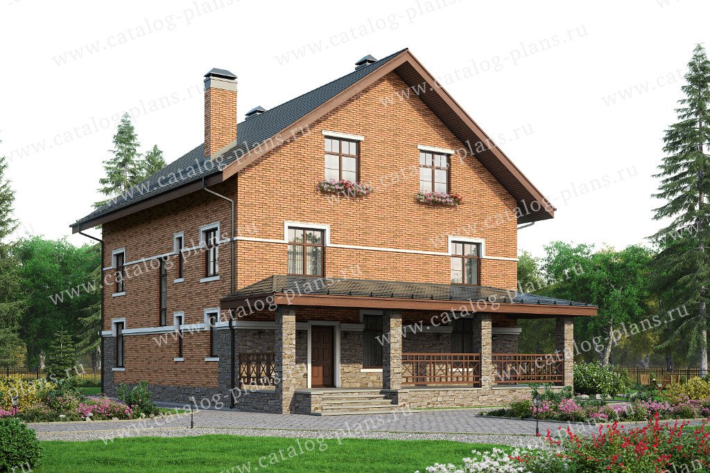 Проект 57-78K, жилой дом, материал - поризованный керамический блок 510, количество этажей - 3, архитектурный стиль - европейский, фундамент - монолитная ж/б плита
