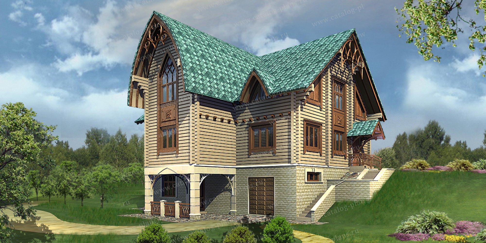Проект деревянного дома в стиле русского модерна