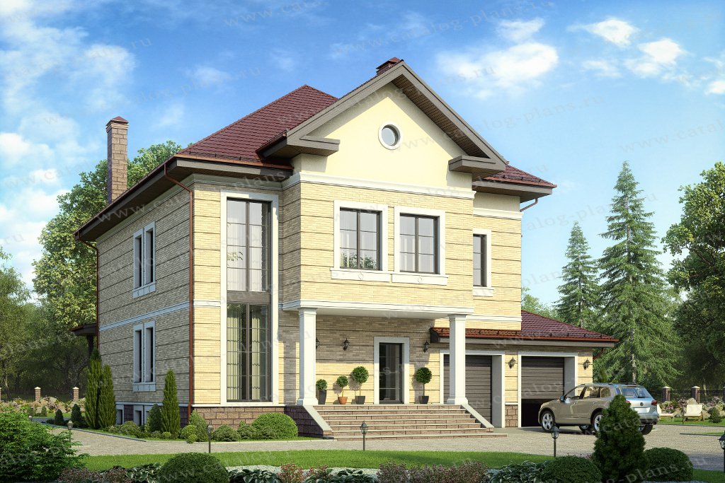 Проект 40-79, жилой дом, материал - поризованный керамический блок 510, количество этажей - 3, архитектурный стиль - американский, фундамент - монолитная ж/б плита