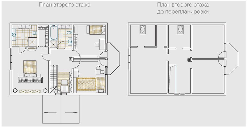 план второго этажа до и после перепланировки