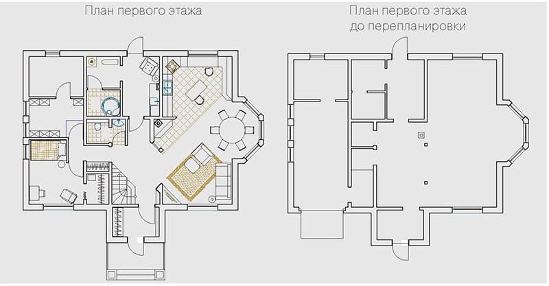 план первого этажа до и после перепланировки
