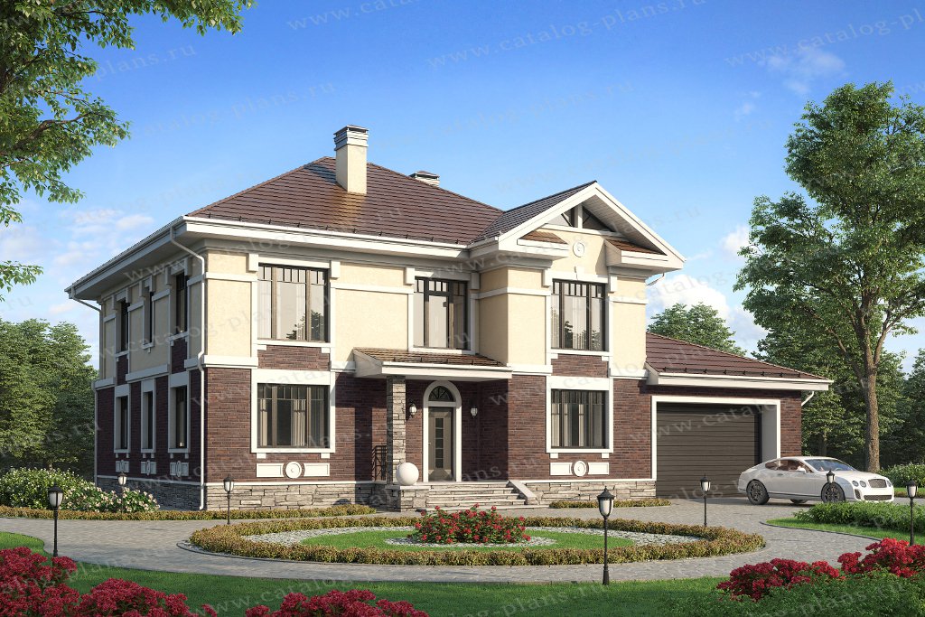 Проект 59-95DKL, жилой дом, материал - поризованный керамический блок 510, количество этажей - 2, архитектурный стиль - американский, фундамент - монолитный ленточный ж/б