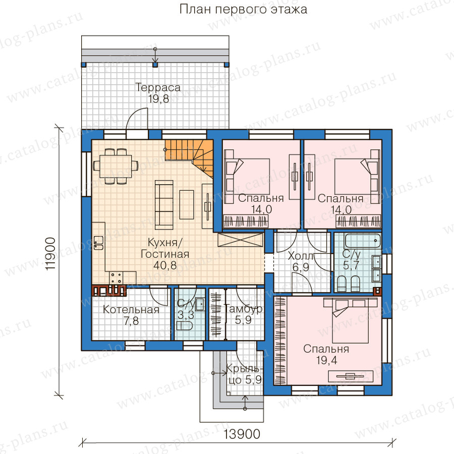 План 1-этажа проекта 58-70ZK1L