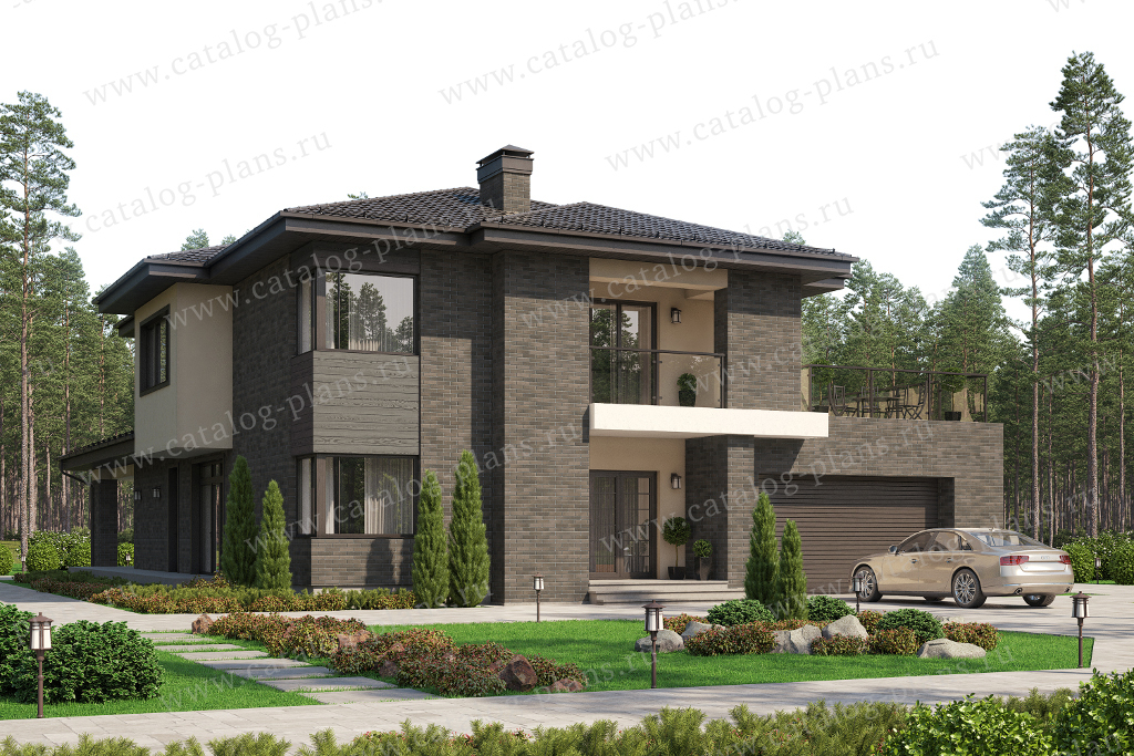 Проект 45-15K1L, жилой дом, материал - поризованный керамический блок 380, количество этажей - 2, архитектурный стиль - современный, фундамент - монолитная ж/б плита