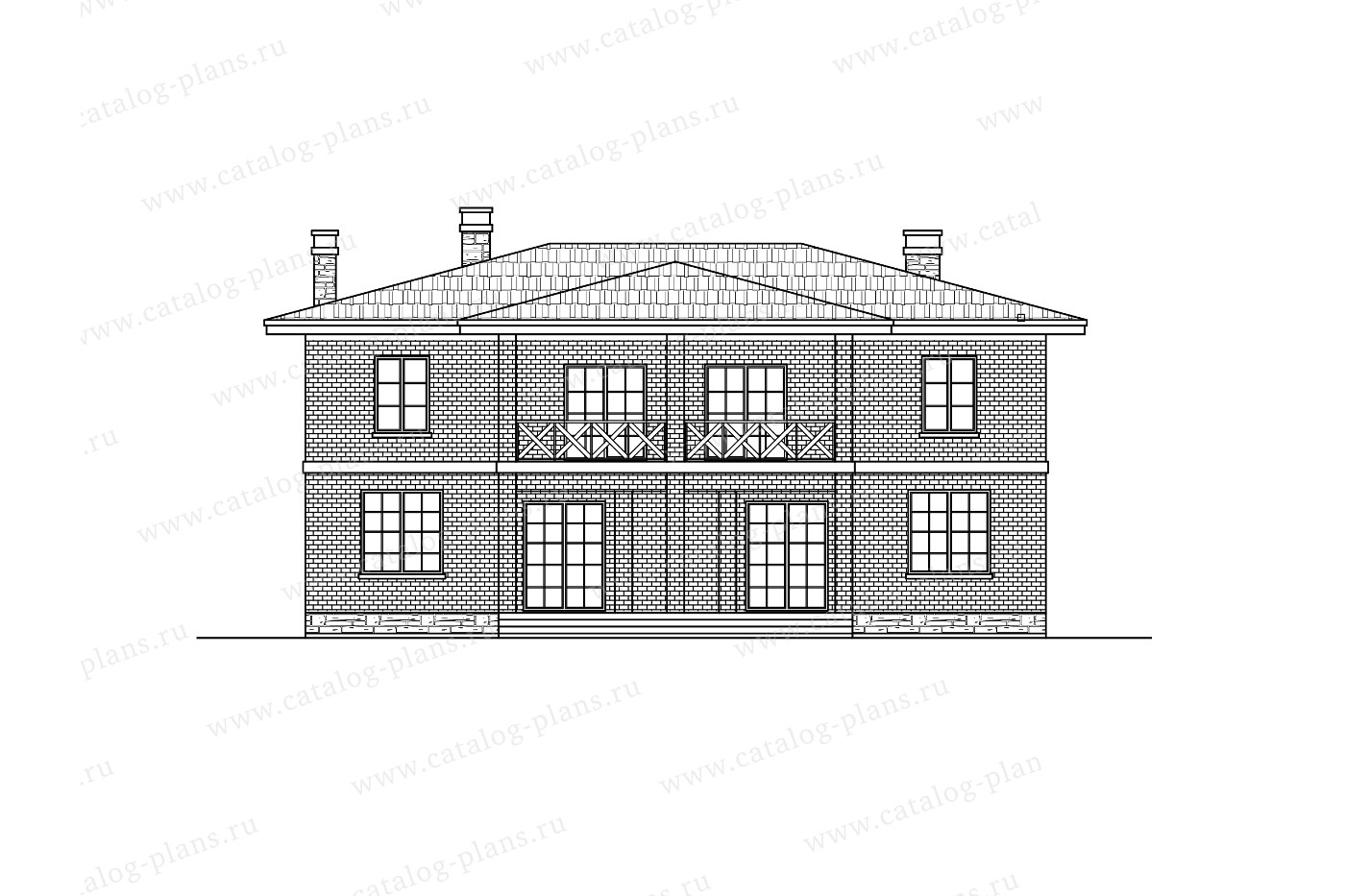 Проект 57-80DKL, жилой дом, материал - поризованный керамический блок 380, количество этажей - 2, архитектурный стиль - европейский, фундамент - монолитная ж/б плита