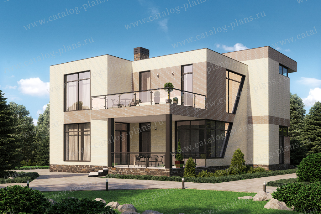 Проект 40-94AK1L, жилой дом, материал - поризованный керамический блок 380, количество этажей - 2, архитектурный стиль - хай-тек, фундамент - монолитная ж/б плита
