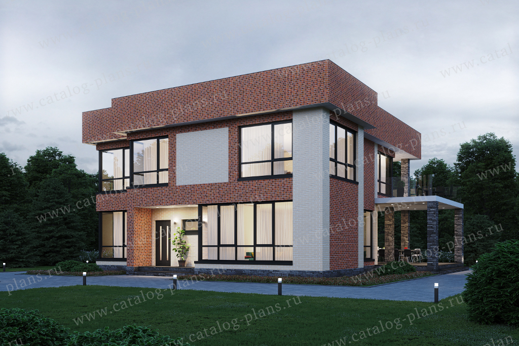 Проект 62-24AL, жилой дом, материал - газобетонные блоки 400, количество этажей - 2, архитектурный стиль - хай-тек, фундамент - монолитная ж/б плита