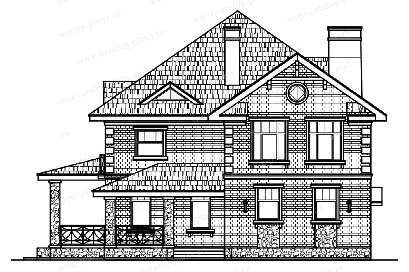 Проект 57-33D, жилой дом, материал - газобетонные блоки 400, количество этажей - 2, архитектурный стиль - американский, фундамент - монолитная ж/б плита