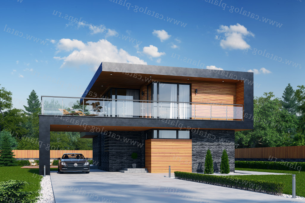 Проект 62-71D, жилой дом, материал - монолитный ж/б каркас с заполнением газобетонными блоками 400, количество этажей - 2, архитектурный стиль - хай-тек, фундамент - монолитная ж/б плита