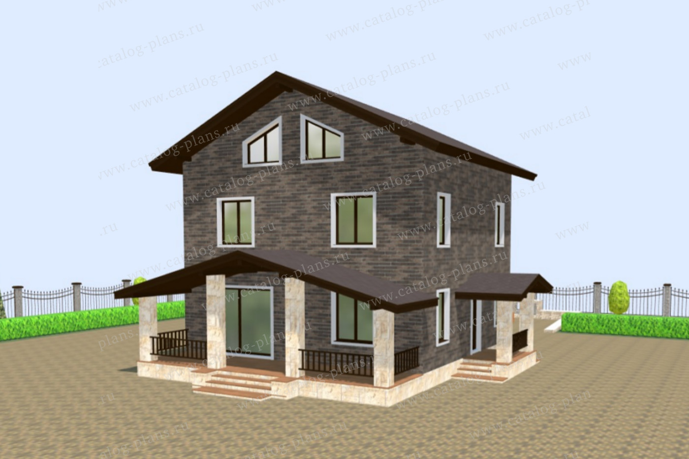 Проект 40-04BDK1, жилой дом, материал - поризованный керамический блок 380, количество этажей - 3, архитектурный стиль - европейский, фундамент - монолитный ленточный ж/б
