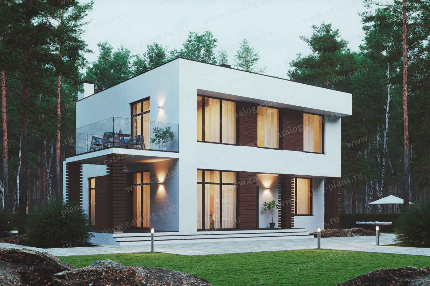 Проект 62-07AE, жилой дом, материал - газобетонные блоки 400, количество этажей - 2, архитектурный стиль - хай-тек, фундамент - монолитная ж/б плита