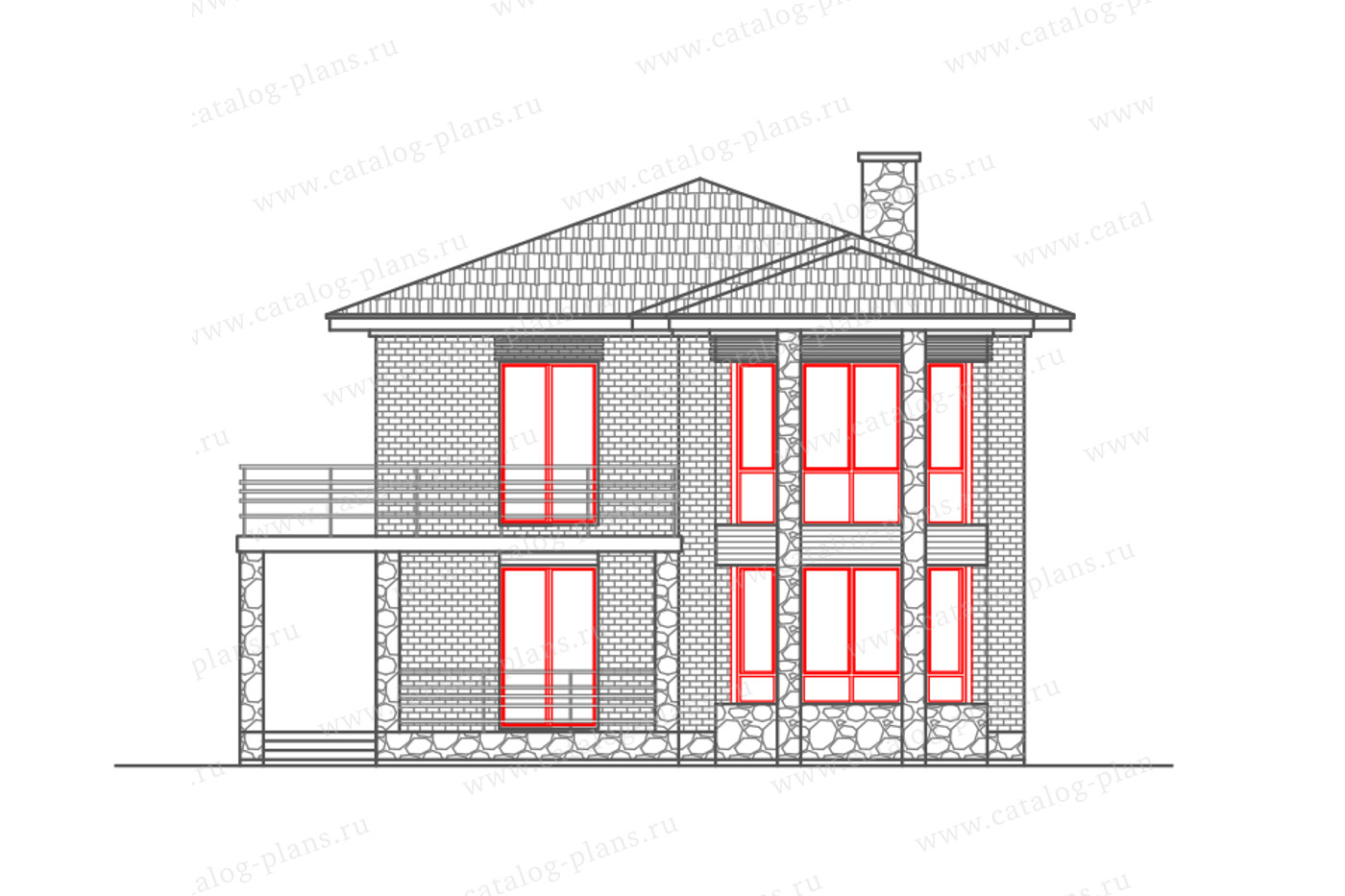 Проект 58-92DL, жилой дом, материал - газобетонные блоки 400, количество этажей - 2, архитектурный стиль - хай-тек, фундамент - монолитная ж/б плита