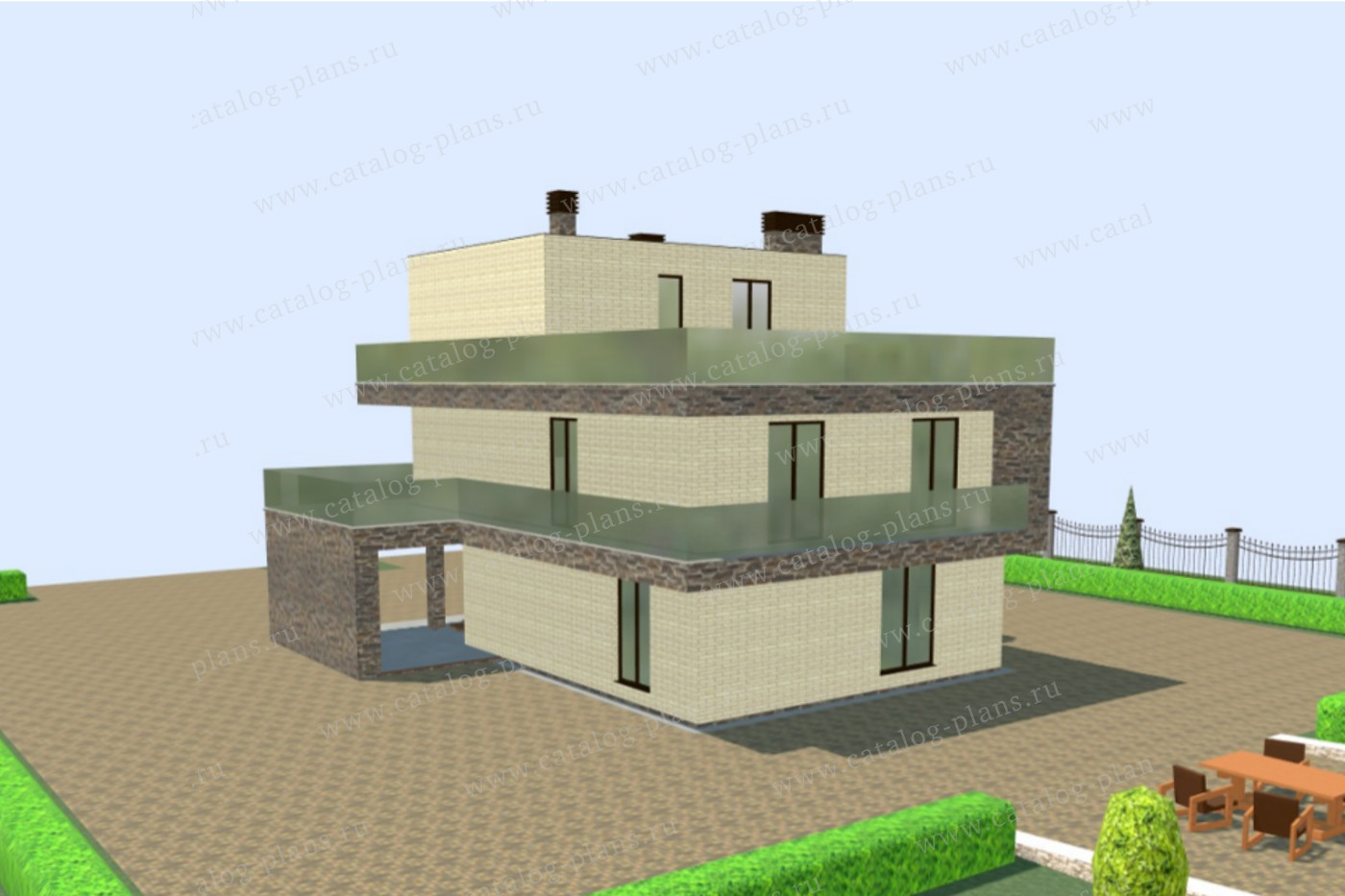 Проект 62-71XGA, жилой дом, материал - монолитный ж/б каркас с заполнением газобетоными блоками 400, количество этажей - 3, архитектурный стиль - хай-тек, фундамент - монолитный ленточный ж/б