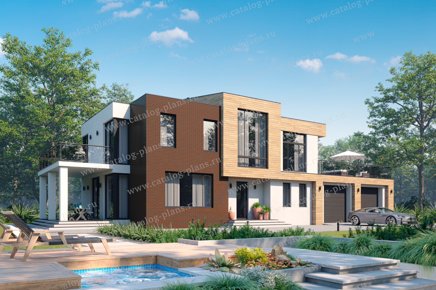 Проект 40-86NL, жилой дом, материал - поризованный керамический блок 510, количество этажей - 2, архитектурный стиль - хай-тек, фундамент - монолитная ж/б плита