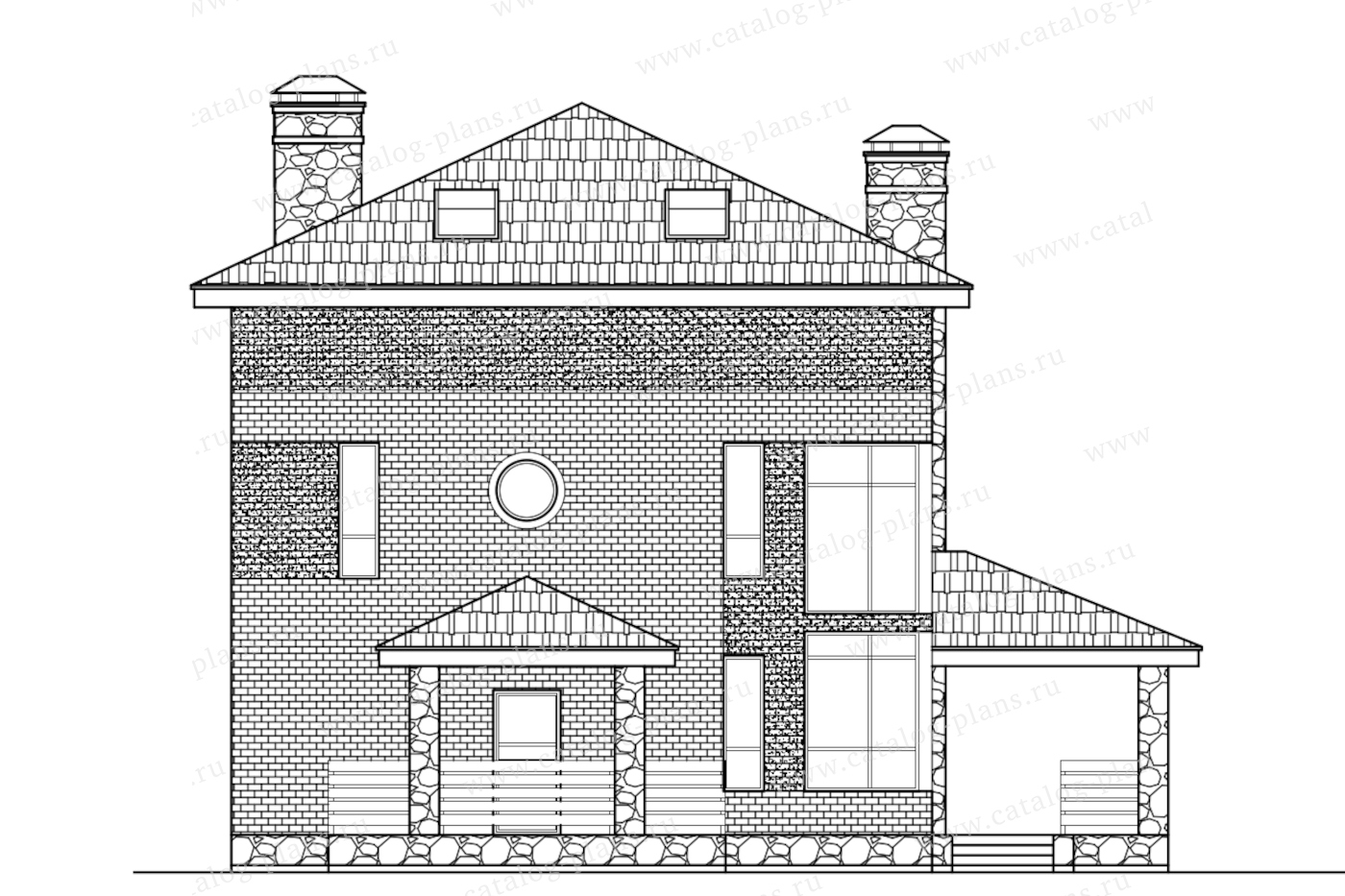 Проект 57-65BKL, жилой дом, материал - поризованный керамический блок 510, количество этажей - 3, архитектурный стиль - европейский, фундамент - монолитная ж/б плита