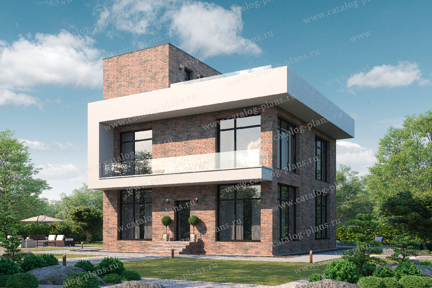 Проект 62-71BEL, жилой дом, материал - газобетонные блоки 400, количество этажей - 3, архитектурный стиль - хай-тек, фундамент - монолитный ленточный ж/б