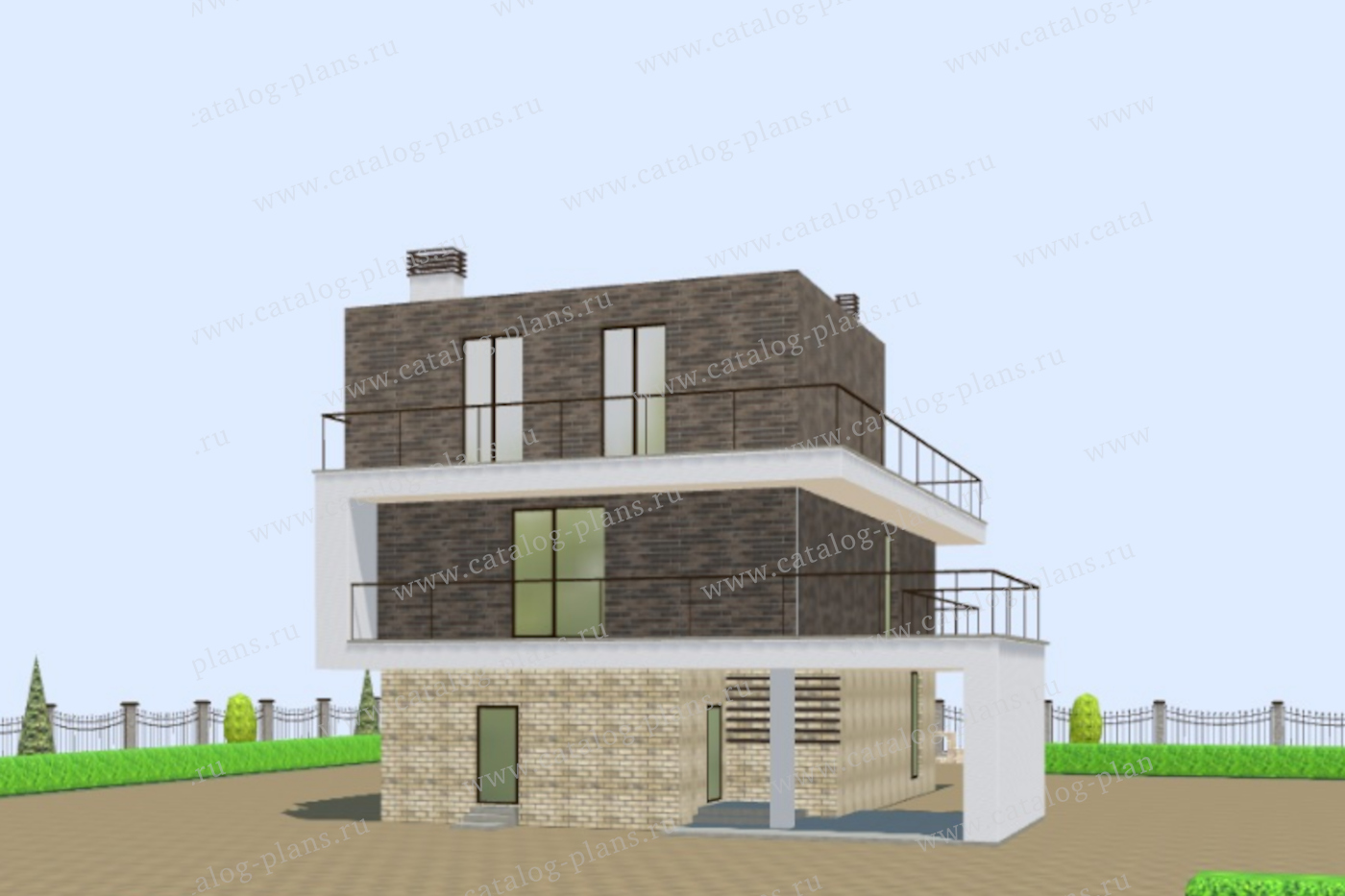 Проект 62-71XCKA, жилой дом, материал - поризованный керамический блок 440, количество этажей - 3, архитектурный стиль - хай-тек, фундамент - монолитная ж/б плита