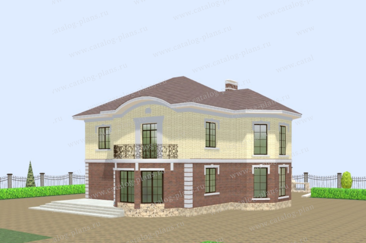 Проект 40-75CAGL, жилой дом, материал - газобетонные блоки 400, количество этажей - 2, архитектурный стиль - классический, фундамент - монолитная ж/б плита