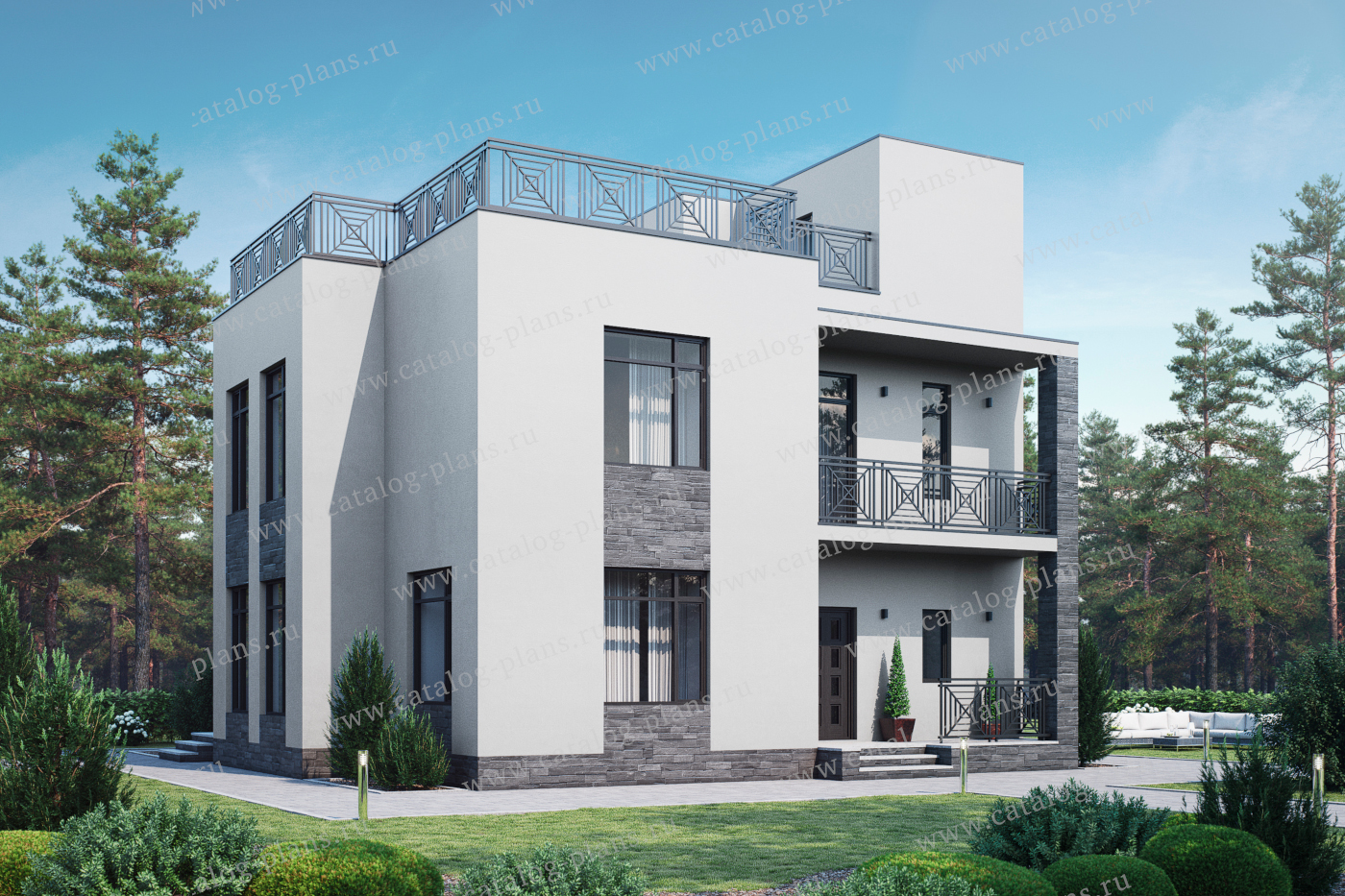 Проект 57-00X, жилой дом, материал - газобетонные блоки 400, количество этажей - 4, архитектурный стиль - хай-тек, фундамент - монолитная ж/б плита
