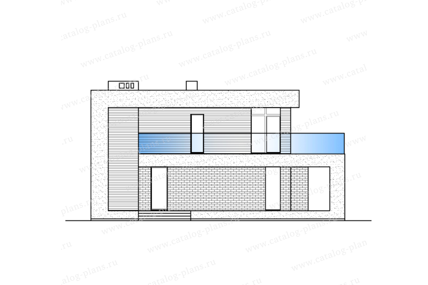 Проект 63-42Z, жилой дом, материал - газобетонные блоки 400, количество этажей - 2, архитектурный стиль - хай-тек, фундамент - монолитная ж/б плита