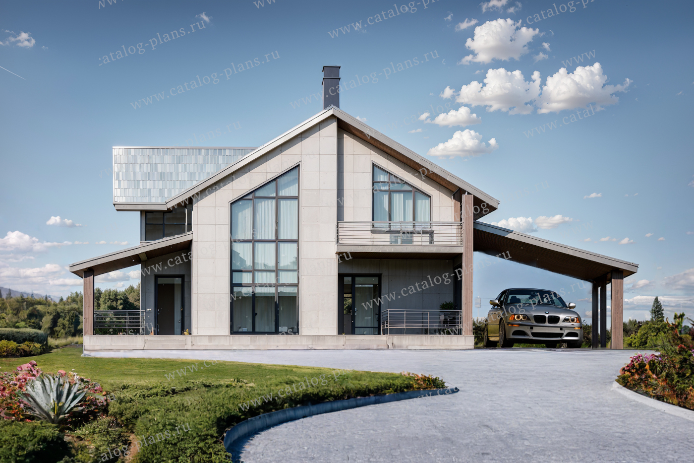 Проект жилой дом #57-63FEDG материал - газобетон, стиль европейский