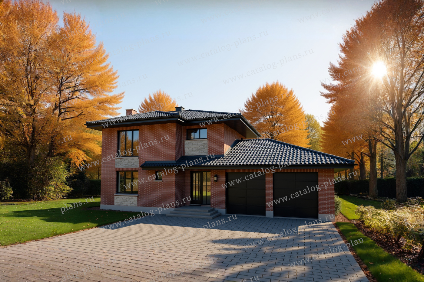 Проект жилой дом #45-16CL материал - кирпич, стиль современный