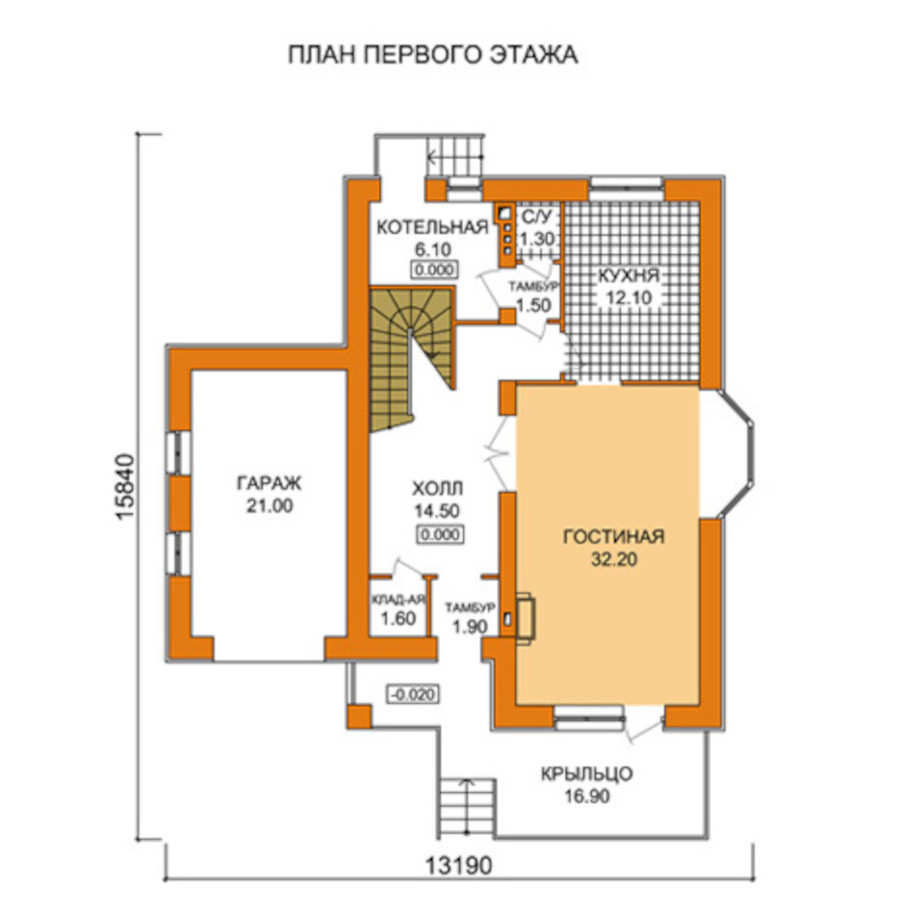 План 1-этажа проекта 32-68