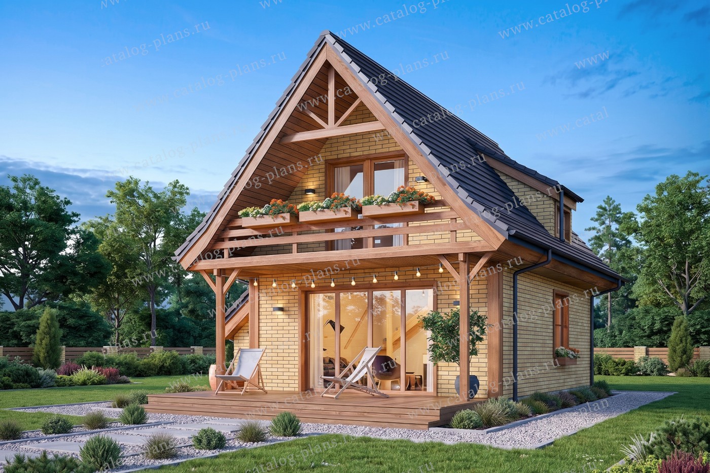 Проект 72-11 — фасад двухэтажного дома из газобетона в европейском стиле